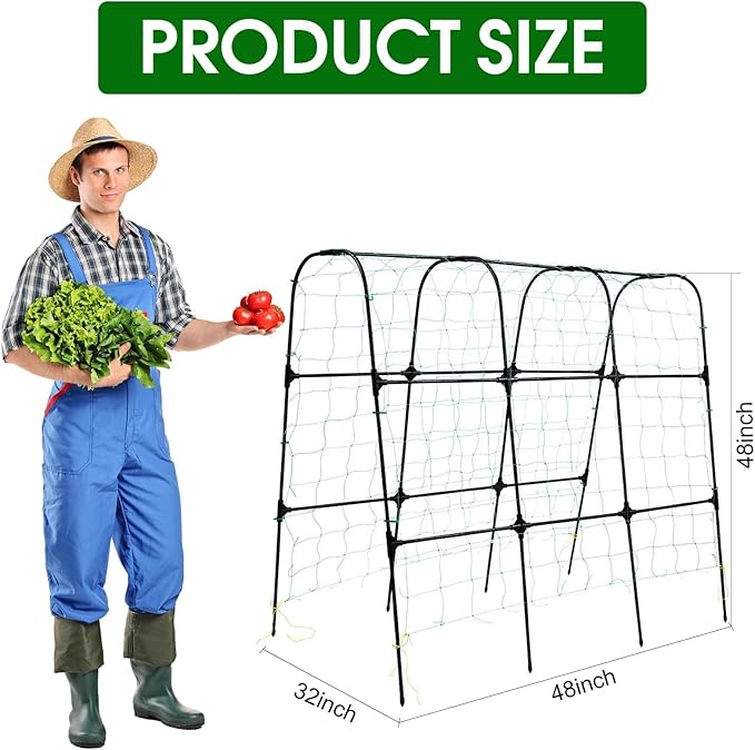 Garden Arch Trellis for Climbing Plants Outdoor, 50x48 inch Cucumber Trellis Raised Bed, Rustproof Metal Climbing Plant Support Vegetable Vine Flower Fruits, with Netting, Lightweight, Black OTOSUNNY