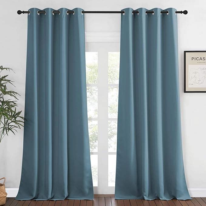 NICETOWN Blackout Curtains 120 inch Length for Sliding Glass Door, Grommet Thermal Insulated Room Darkening Sound Reducing Drapes for Room Divider, 1 Panel, W52 x L120, Smoky Blue NICETOWN