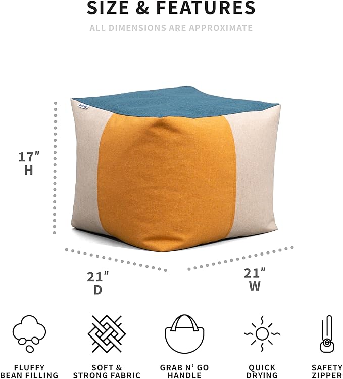 Big Joe Square Ottoman Weatherproof Bean Bag Footrest, Sunset Block Intertwist, Weather Resistant UV-Protected Fabric, 2 feet BigJoe