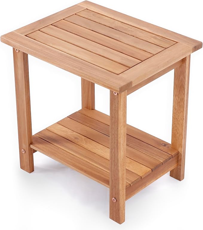Double Adirondack Side Table, Weather-Resistant Rectangular End Table for Patio, Garden, Lawn, and Living Room. Ideal as a Stylish Indoor and Outdoor Side Table Companion, Natural VICTORYRELAX