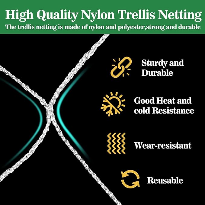 2 PCS Garden Plant Trellis Netting - Sukh 5 x 15 ft Trellis Net Polyester Trellis Netting Garden Square Mesh for Climbing Plants Fruits Vegetables VinesGrow Tents Sukh