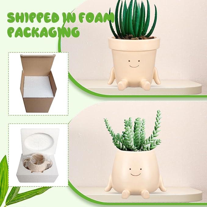 Domensi 2 Pcs Swing Hanging Planter Cute Smile Flower Face Pot Indoor Outdoor Pots for Succulent String of Pearls Plants Plant Ideal Gifts for Christmas Birthday(Sit Mixed Shapes,Small) Domensi