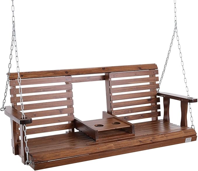 VEVOR Wooden Porch Swing 5 ft, Patio Bench Swing for Courtyard & Garden, Upgraded 880 lbs Strong Load Capacity, Heavy Duty Swing Chair Bench with Hanging Chains for Outdoors, Brown VEVOR