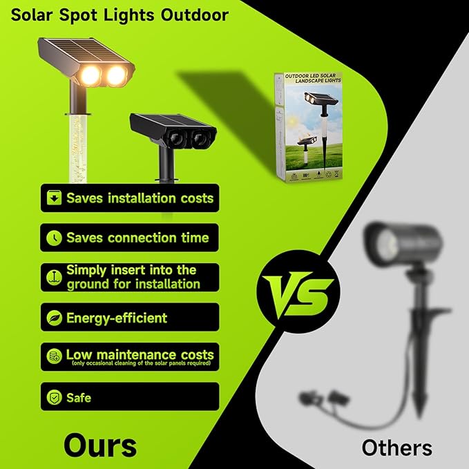 Solar Spotlights Outdoor Waterproof- 2 IN 1 Solar Spot Lights Outdoor with 2 Lighting Modes & PC Light Guide Column for Garden Yard Pathway | Warm Yellow 3000k Spotlights | IP65 Waterproof | 4 Pack Rootora