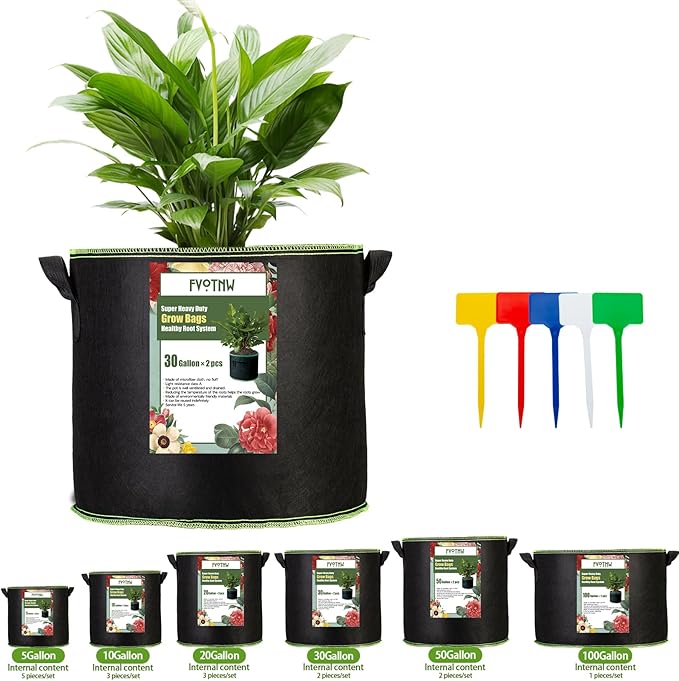 3-Pack 10 Gallon Plant Grow Bags, Thickened Nonwoven Fabric Pots with Handles,Sturdy Garden Planters Aeration Gardening Container to for Plants, Vegetables, and Flowers FVOTNW