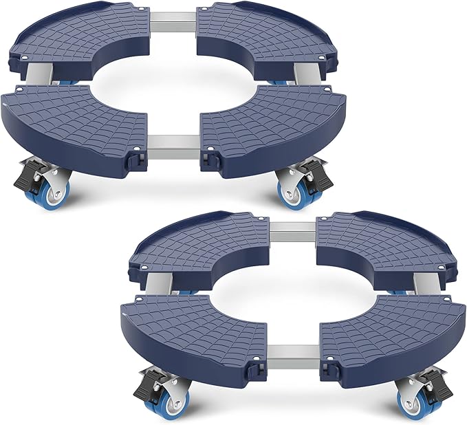 VANCASTLE Plant Caddy with Lockable Wheels Heavy Duty 450lbs Capacity, 15-22 Inch Adjustable Plant Stand with Wheels Rolling base, Plant Dolly for Flower Pot Mover Indoor Outdoor, Blue, 2 Pack VANCASTLE