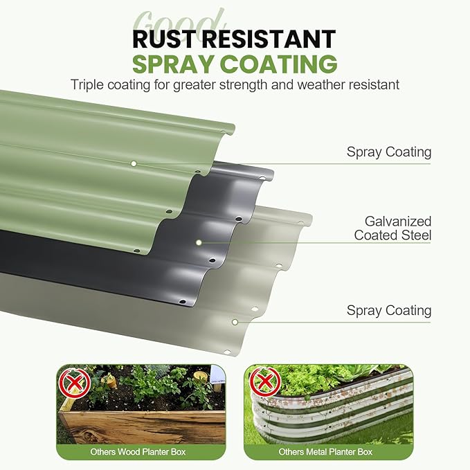 G GOOD GAIN Raised Garden Beds - 8x2x1ft Galvanized Planter Boxes Kit with Protective Tape & Gloves & Tools | Oval Metal Outdoor Raised Bed for Gardening Vegetables, Fruits, Flowers, Herbs, Oliver GGOODGAIN