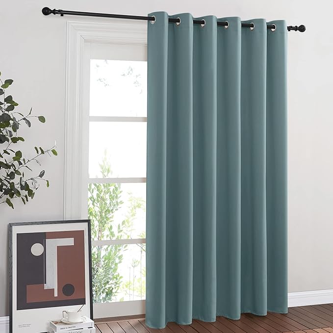NICETOWN Blackout Curtain for Sliding Door, Patio Door Curtains, Grommet Thermal Insulated Room Divider Curtain Drape for Living Room/Bedroom (Greyish Blue, W80 x L84, 1 Panel) NICETOWN