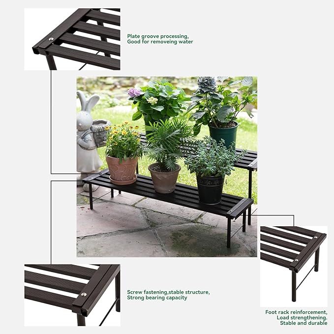 Metal Plant Stand, Rust-proof Aluminum Flower Pot Stand, Heavy Duty Planter Display Shelving for Patio Balcony Garden Living Room Decorative (Ebony, 23.6 Inch) Rootora