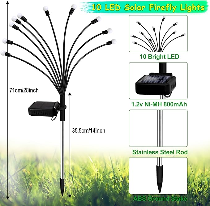 Kohlrabi Solar Garden Lights Outdoor, 6 Pack 60 LED Solar Firefly Lights Waterproof, Sway by Wind, Swaying Light for Yard Patio Backyard Garden Planter Flower Bed Pathway Outdoor Decoration KohlrabiDecor