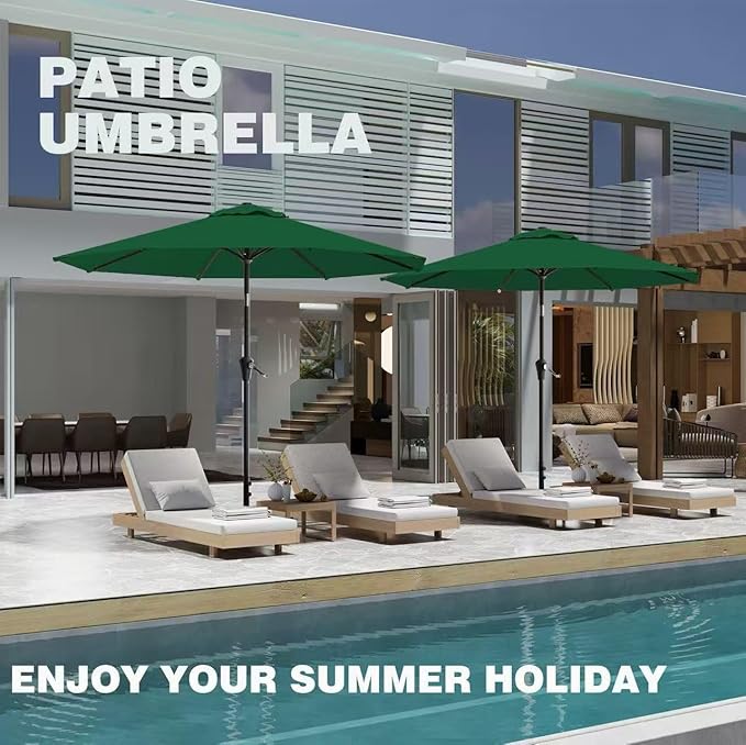 AreShark 9 FT Patio Umbrella for Outdoor, Outdoor Table Umbrella with Push Button Tilt and Crank, Outdoor Patio Umbrellas with 8 Sturdy Ribs for Market, Garden, Pool (Dark Green) Rootora