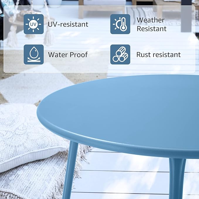 Patio Outdoor Side Table Waterproof Round Metal Steel Small Side Table Weather Resistant Portable Outdoor and Indoor End Table for Garden Balcony Yard, Blue Meluvici