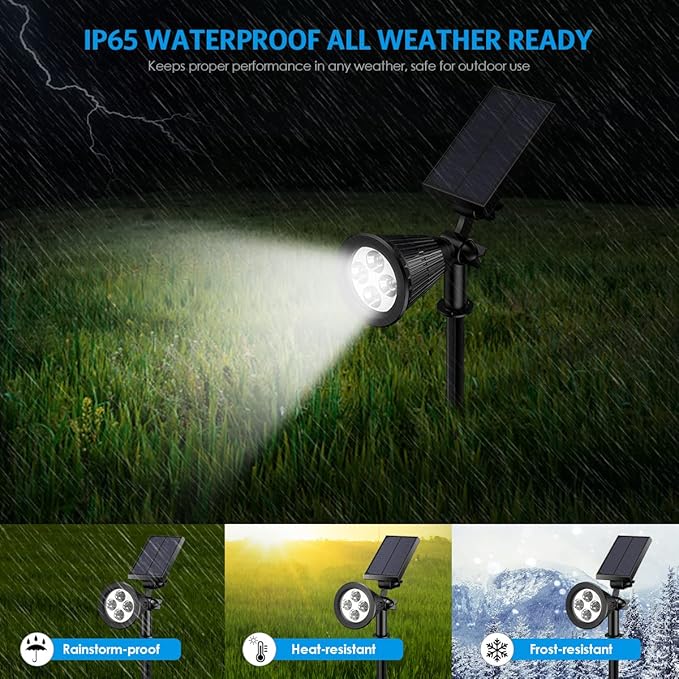 AMIR Solar Spotlights Outdoor Upgraded, Waterproof 1 Pack Security Landscape Lights 4 LED, Adjustable Solar Garden Light with Auto On/Off for Yard Driveway Pathway Pool Patio (White) AMIR