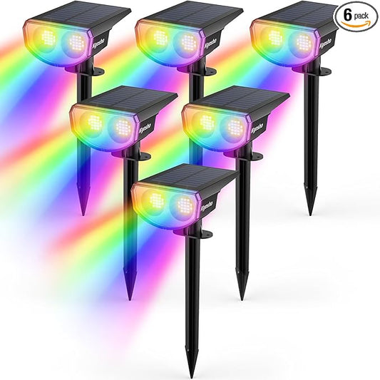 Kyosho Solar Spot Lights Outdoor, IP67 Waterproof Solar Lights for Yard, Garden and Walkways, 38 LEDs RGBW Multicolor Spotlight, 6 Pack Kyosho