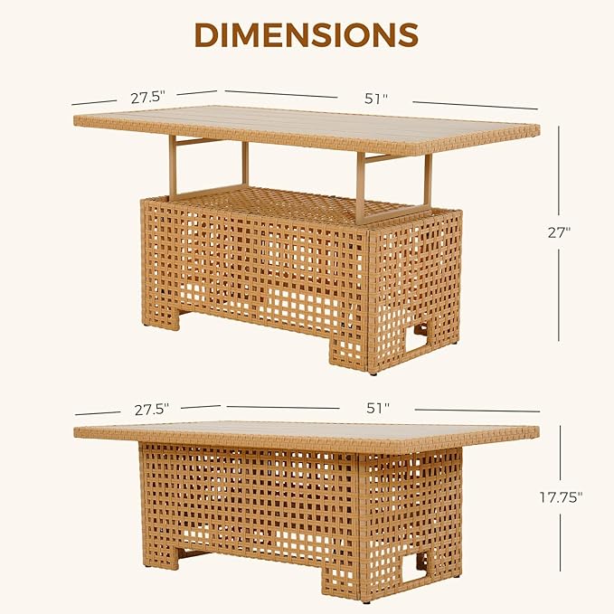 Grand patio 13-Piece Wicker Patio Furniture Set with Lift Top Coffee Storage Table, Outdoor Conversation Set Sectional Sofa with Water Resistant Thick Cushions, Cream GrandPatio