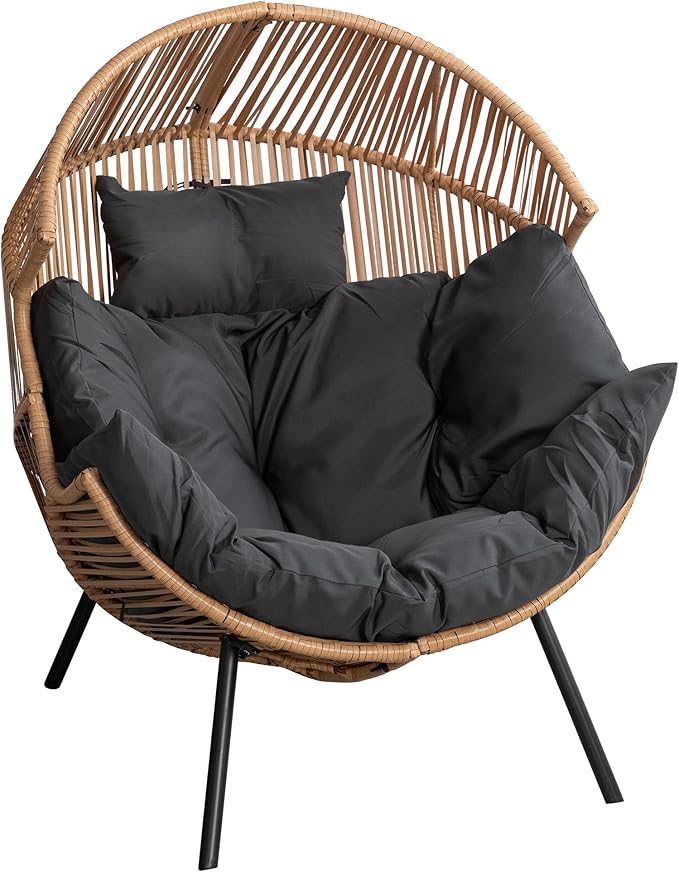 Shintenchi Wicker Egg Chair,Outdoor Indoor Rocking Chair,Large PE Rattan Rocking Chair with Cushion for Patio, Balcony, Backyard, Garden,Deep Grey Shintenchi