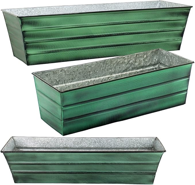 Achla Designs Galvanized Window Flower Box Planter-Green-Large (35.5" L x 11" W x 9.5" D) ACHLADesignsHomeGarden