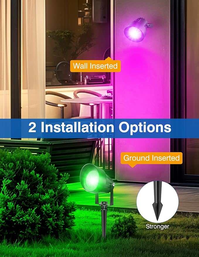 Spot Lights Outdoor, Smart RGBW LED Color Changing Landscape Lighting with APP and Remote Control, Music Mode, DIY Scenes, Timing, IP65 Waterproof Spotlight Plug in for Yard Garden, 4 Pack CREPOW