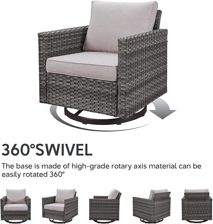 Belord Patio Sectional Furniture Set with Coffee Table: 8 Pieces Wicker Patio Conversation Set with L Shaped Sofa, Outdoor Swivel Glider Rocker, Rattan Ottomans, Removable Belord