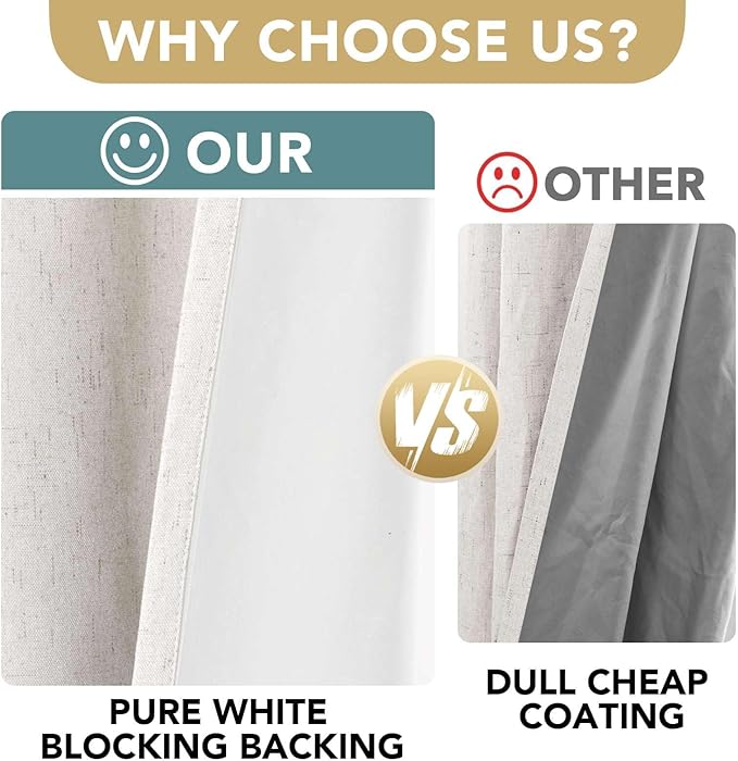 H.VERSAILTEX 100% Blackout Curtains Ivory, Linen Blackout Curtains 96 inch Curtains 2 Panel Set, Elegant Curtain for Bedroom Grommet Drapes Window Curtains Living Room Drapes HVERSAILTEX