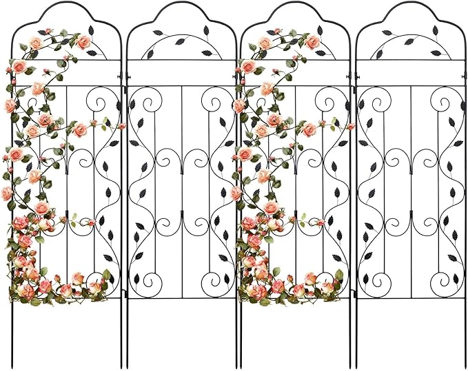 hogardeck 4 Packs 60 * 18 inch Metal Garden Trellis for Climbing Plants Outdoor,Heavy Duty,Black Coating Rustproof Trellis for Rose, Vegetable, Flowers, Expandable,Perfect for Training Climbing Plants HOGARDECK
