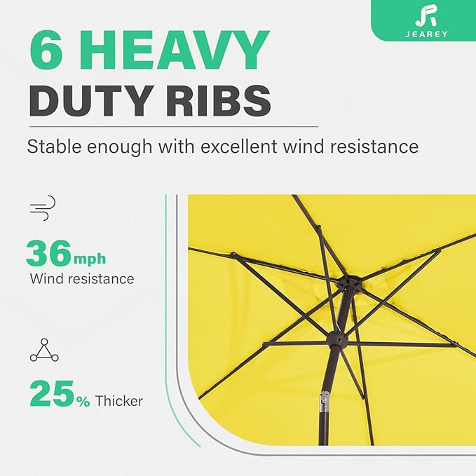 JEAREY 6.5x10 ft Rectangular Patio Umbrellas Outdoor Market Umbrella with Push Button Tilt and Crank, Rectangle Table Umbrella 6 Sturdy Ribs UV Protection for Pool Garden Backyard Deck, Yellow JEAREYOutdoorsCollection