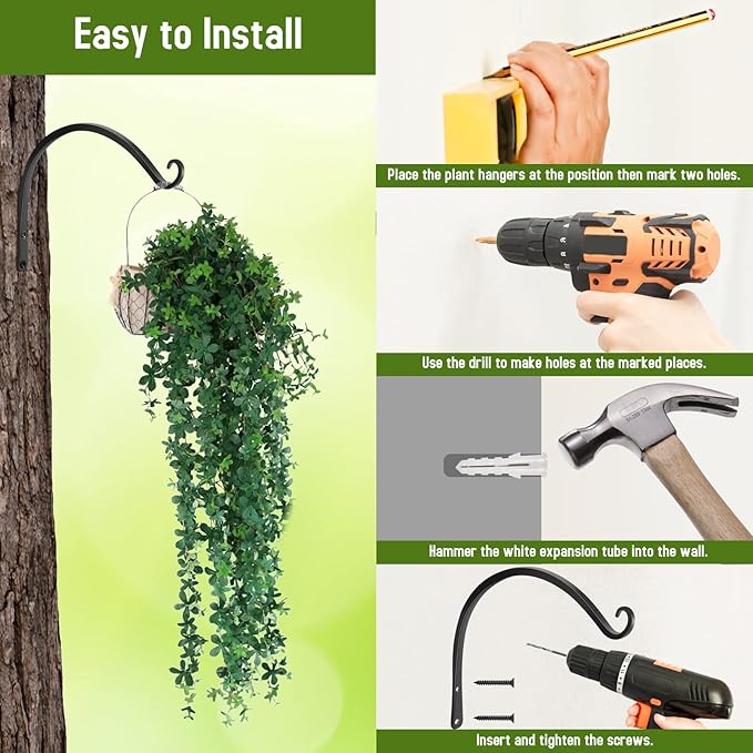 FEED GARDEN 2 Pack 14 Inch Hanging Plant Bracket Wall Hooks Decorative Plant Hangers for Outdoor Hanging Bird Feeders, Wind Chimes, Plant Baskets, Black FEEDGARDEN