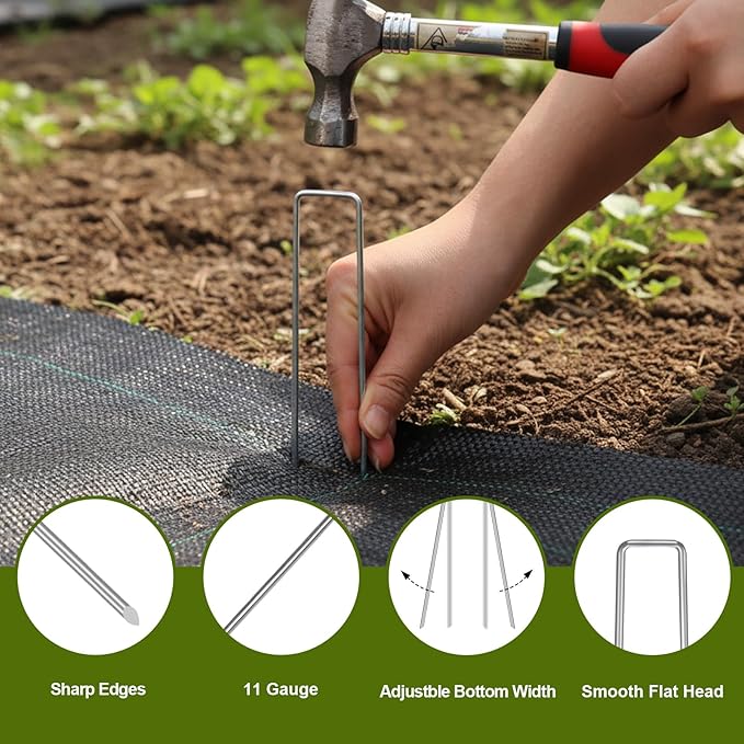 HongWay 100 Pack 6 Inch Landscape Staples, Galvanized Garden Stakes 11 Gauge U-shaped Tent Stakes Yard Pins Plant Cover Stakes Ground Staples for Landscaping Fabric, Lawn, Turf, Fence, Irrigation Hose HongWay