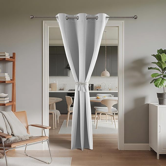 Joydeco Blackout Door Curtain for Doorway Privacy 90 Inches Long, Grommet Closet Curtain for Open Closet, Room Divider for Bedroom Living Room (Greyish White 52Wx90L, 1 Panel) JOYDECO