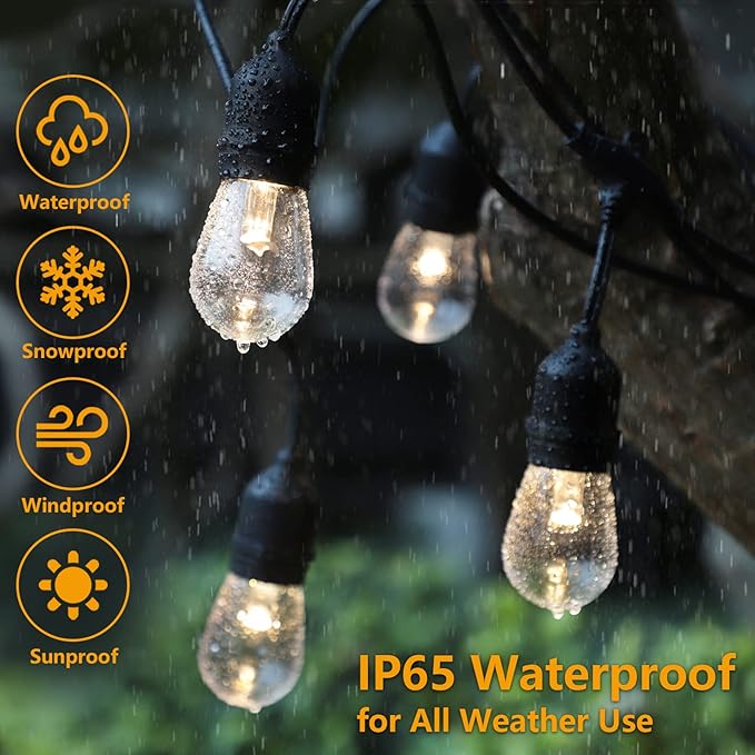 Mlambert 96Ft(2x48ft) 3-Color in 1 48Ft LED Dimmable Outdoor String Lights with Remote, Plug-in 2700K/4000K/5000K Waterproof Lights for Patio Cafe Mlambert