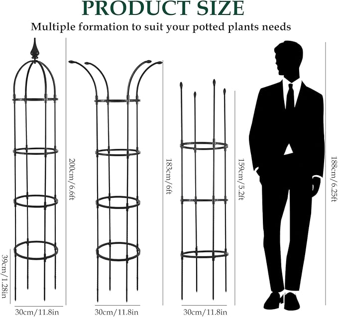 Obelisk Trellis for Climbing Plants Outdoor 6.6ft, Garden Tower Trellis for Potted Plants Indoor with Twist Tie, Clips and Butterflies Rustproof Coated Metal Support for Vines Rose 2Pack WellSign