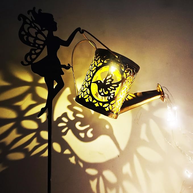 Solar Watering Can Lights, Outdoor Garden Decor,LED Waterproof String Light,Metal Vintage Fairy Tale Lamps Outside,Solar Lantern with Shepherd Hook for Lawn Yard Path (Hummingbird) Yevheniy