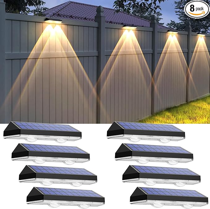 Solar Fence Lights Outdoor - 2700/4000/6000K 3 Mode, 8 Pack Solar Fence Lights Outdoor Waterproof LED, Fence Light Solar Powered for Outside, Backyard, Railing, Step, Patio,Wall and Home Improvement LIANGLOME