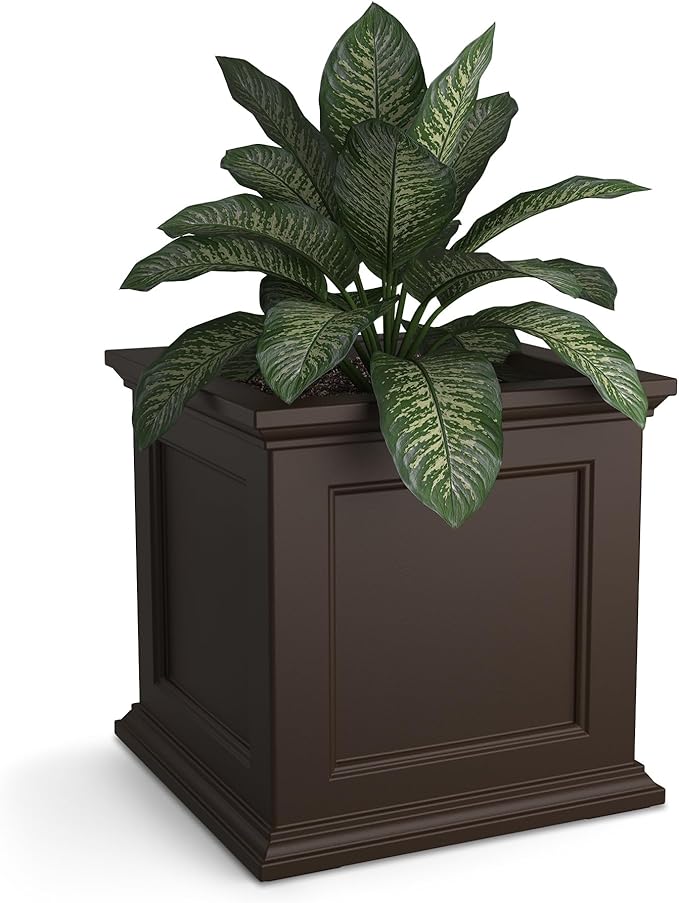 Mayne Fairfield 20-Inch Square Planter – Self-Watering, Weather-Resistant Planter for Flowers – Durable Outdoor Design for Patio, Porch, or Entryway, Espresso Mayne