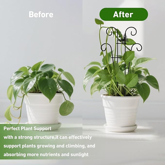 Coomin 14.5 Butterfly Indoor Plant Trellis for Potted Plants, Small Metal House Plant Trellis for Climbing Plants, Climber Plant Support for Hoya Pothos Ivy, 2p COOMIN