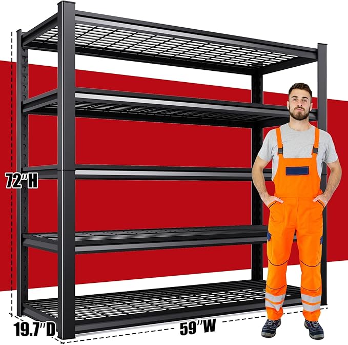 Set of 4 Garage Shelving-3500 lbs 5 Tier Storage Shelves,Adjustable Heavy Duty Metal Shelving Unit and Storage Large Wire Rack,Utility Steel Shelf for Warehouse Industrial Pantry Basement -72"x59"x20" Rootora