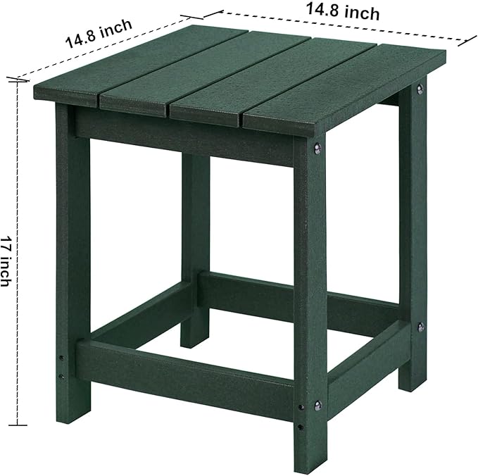LZRS Adirondack Square Outdoor Side Table for Patio, Pool Composite Patio Table,HDPE End Tables for Backyard,Pool, Indoor Companion, Easy Maintenance & Weather Resistant(Dark Green) LZRSPET