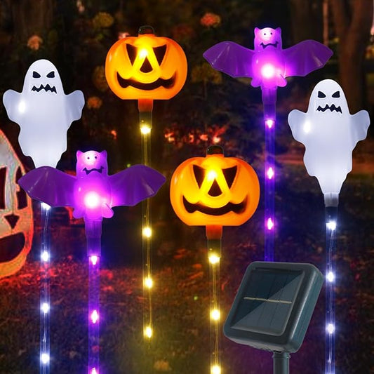 Halloween Decorations Outdoor Solar Pumpkin Bat Ghost Garden Stake Lights, 6-Pack 8 Modes Solar Halloween Lights Waterproof for Outside Home Patio Yard Pathway Grave Lawn Porch Party Decor Xingpold