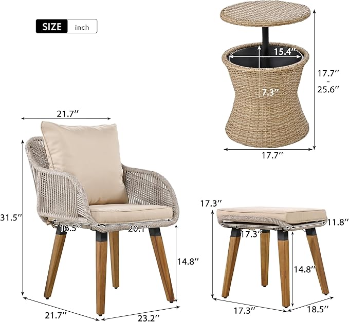 Merax 5 Pieces Patio Furniture Chair Sets, Patio Conversation Set with Wicker Cool Bar Table, Ottomans,Outdoor Furniture Bistro Sets for Porch,Backyard,Balcony,Poolside Brown Merax