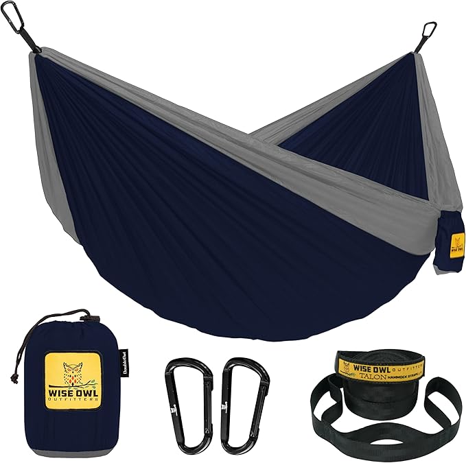 Wise Owl Outfitters Camping Hammock – 500lbs Portable Hammock with Tree Straps - Travel, Backpacking, Hiking, Outdoors Camping Gear - Single or Double WiseOwlOutfitters