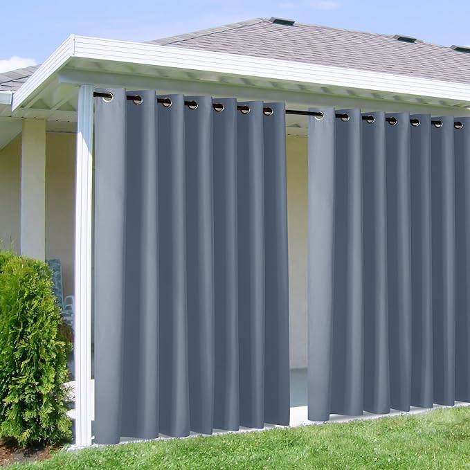 NICETOWN Outdoor Curtains for Patio W100 x L95 inch 2 Pieces, Sun Blocking Screen Shades 100% Privacy for Porch, Pergola, Lanai, Outside Deck, Weatherproof Blinds for All Season, Stone Blue NICETOWN