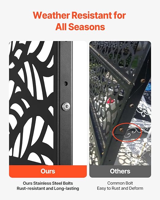 VEVOR Metal Privacy Screen, 47" W x 72" H, Outdoor Privacy Screens & Panels, Freestanding Outdoor Divider with Stand, 3-Panel Decorative Garden Steel Privacy Fence for Balcony Patio Indoor Room Black VEVOR