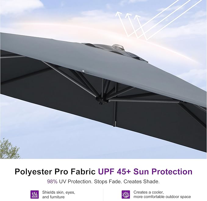 PURPLE LEAF 10 Feet Patio Umbrella Outdoor Cantilever Square Umbrella Aluminum Offset Umbrella with 360-degree Rotation for Garden Deck Pool Patio, Grey PURPLELEAF