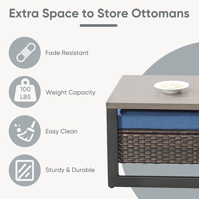 Belord Family Reunion Patio Conversation Set - 6 Piece Outdoor Sectional Furniture Set with Storage Box and Wicker Swivel Glider Chair Set of 2,Removable Gray Cushions for Deck Backyard Sunroom Belord