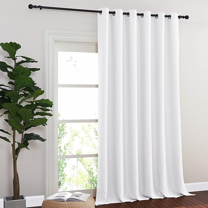 NICETOWN Sliding Door Curtain Window Treatment, Energy Smart Thermal Insulated Extra Wide Solid Blackout Curtains/Drapes for Patio Door (1 Panel, Pure White, W80 x L95) NICETOWN