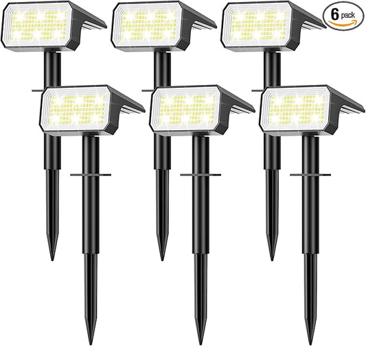 Solar Spot Lights Outdoor, [6 pack/118 LED] 4 Modes Auto On/Off Solar Landscape Spotlights, Ip67 Waterproof Solor Powered Pathway Lights for Outside Yard Garden Walkway Tree Patio (Cool White) Flaow