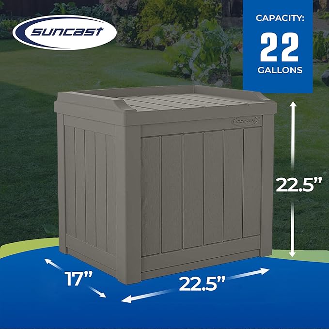 Suncast 22 Gallon Indoor or Outdoor Backyard Patio Small Storage Deck Box with Attractive Bench Seat and Reinforced Lid, Stone (4 Pack) Suncast