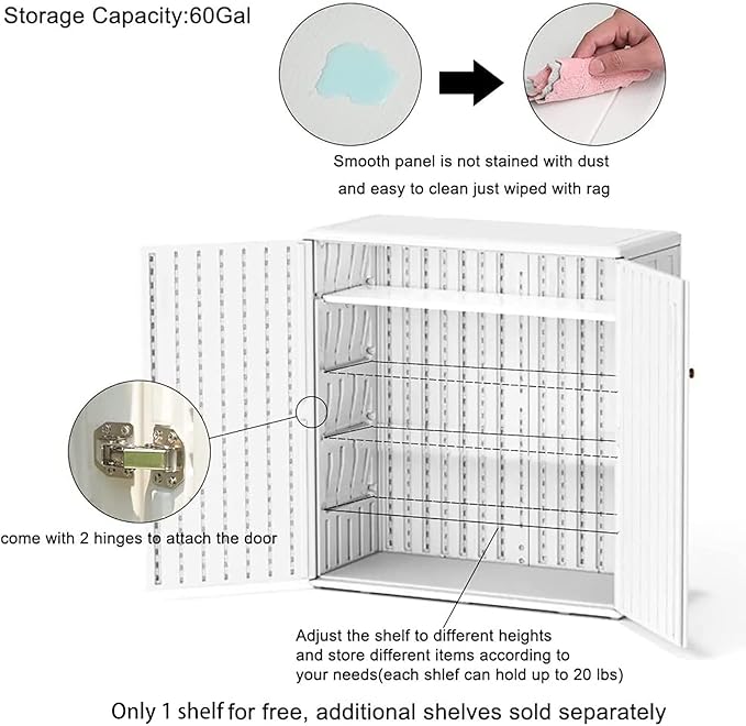 Indoor Outdoor Storage Cabinet Waterproof with Shelf, Off White Plastic Outdoor Cabinets for Patio/Garden/Backyard, Size 34.3''L*15''W*36.2''H Mrosaa