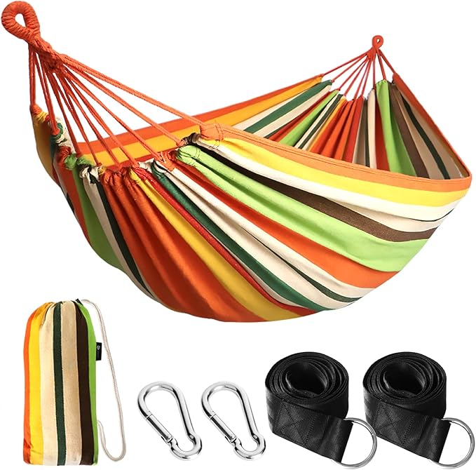 ANYOO Cotton Hammock Portable Camping Hammocks for Hanging Sturdy Garden Comfortable Fabric Hammock with Tree Straps Up to 660lbs with Travel Bag for Camping Outdoor/Indoor Patio Backyard Anyoo