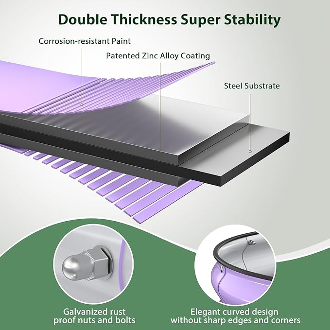 Raised Garden Bed Kit, 5x2x1 ft Galvanized Planter Box Outdoor with Safety Edging, Large Metal Raised Beds for Gardening Vegetables Flower Fruits (Provence Purple) Winpull